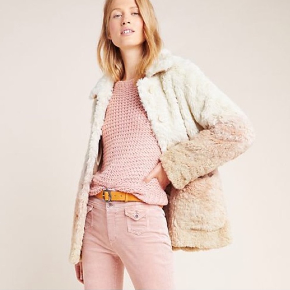 Anthropologie ombré faux fur teddy coat size M